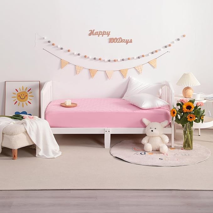 NTBAY 2 Pack Waterproof Mini Crib Mattress Protector, Quilted 24"x38" Fitted Mattress Cover - Machine Washable - Soft and Breathable Baby Mattress Pad Sheet for Mini Crib and Baby Playards, Pink