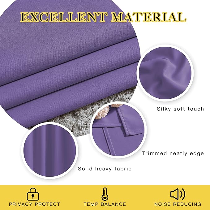 NICETOWN Blackout 102 inch Curtains for Living Room, Grommet Thermal Curtains Room Darkening Window Treatments Sound Reducing for Bedroom, Lilac Purple, 2 Panels, W52 x L102