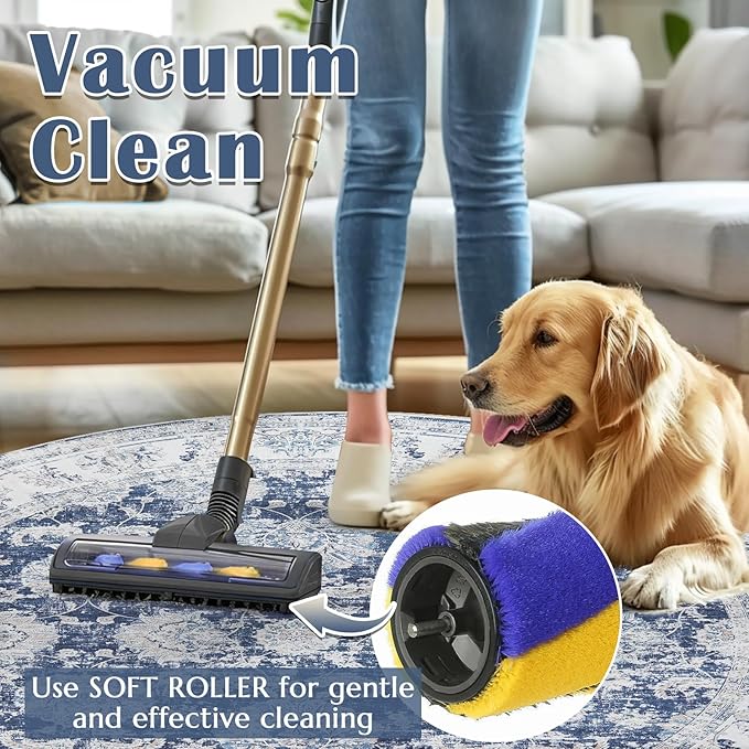 jinchan Round Rug 4ft Area Rugs Vintage Floral Distressed Design - Machine Washable Non-Slip Low-Pile Ultra-Thin Circle Rug for Entryway Bedside Living Room Dining Room Bedroom (4' Round,Dark Blue)