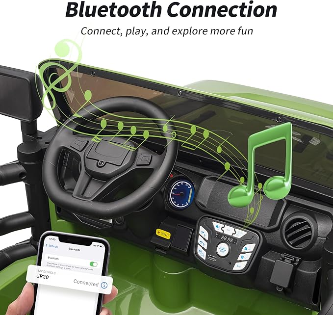 2 Seater Ride on Car Truck, 12V Kids Electric Ride on Toy for Big Kids Age 3-8 w/Remote Control- Army Green