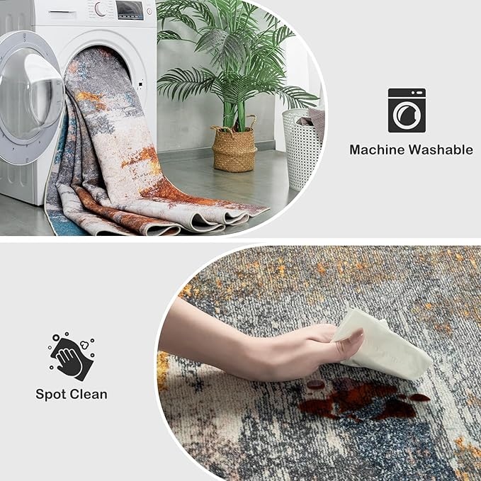 Kelarea Living Room Rug, 8x10 Rug Modern Abstract Washable Rugs Grey Faux Wool Vintage Carpets, Non Slip Rugs for Bedroom, Dining Room, College Dorm, Kids Playroom, Home Office