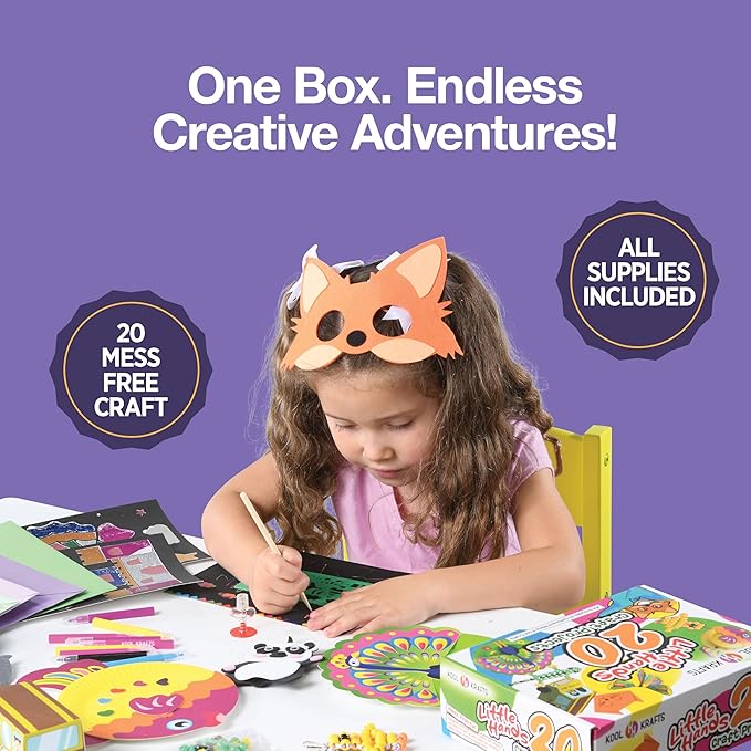 20 Arts & Crafts Kit for Kids, All-Inclusive, No Mess Craft Kits & Supplies for Boys & Girls – DIY Creative Activity, Easy Step-by-Step Guide, Individually Packaged Crafts, Christmas Gift, Travel Gift