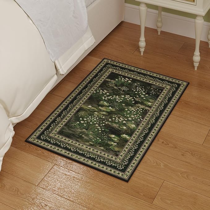 2x3 Rug Impressionist-Style Vintage Indoor Door Mat Machine Washable Small Area Rug Non-Slip Low Pile Throw Rugs for Entryway Kitchen Front Door Indoor Entrance Entry Kids Room, Green