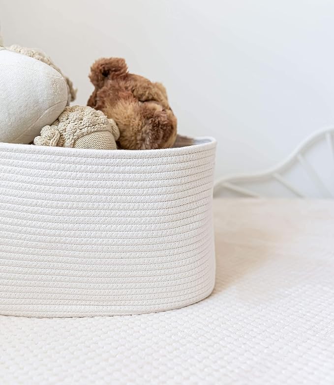 OrganiHaus Set of 3 White Woven Baskets for Organizing | Cotton Rope Basket for Decor | Shoe Basket Organizers & Storage | Decorative Storage Baskets & Bins | Cute Storage Basket for Toys & Cloths