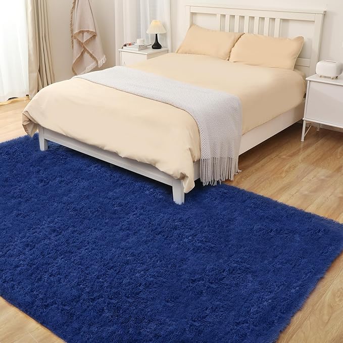 Navy Blue Rug, 4x5.8 Area Rugs for Living Room, Soft Plush Area Rugs for Bedroom, Non-Slip Indoor Carpet for Nursery, Study Room, Playroom