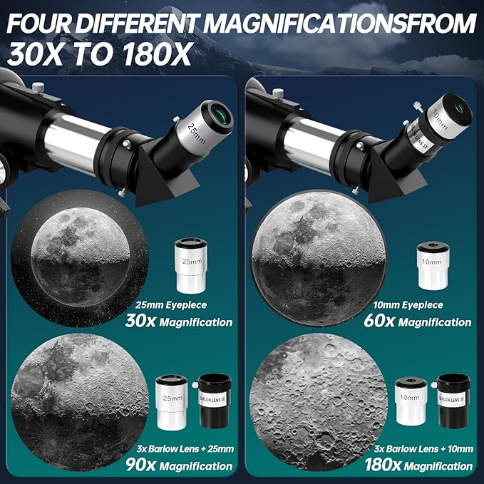 Aurosports Telescope for Adults High Powered - 90mm Aperture 600mm Refractor Telescope for Kids & Beginners -Portable Travel Telescope with Phone Adapter Tripod Wireless Remote & Carry Bag