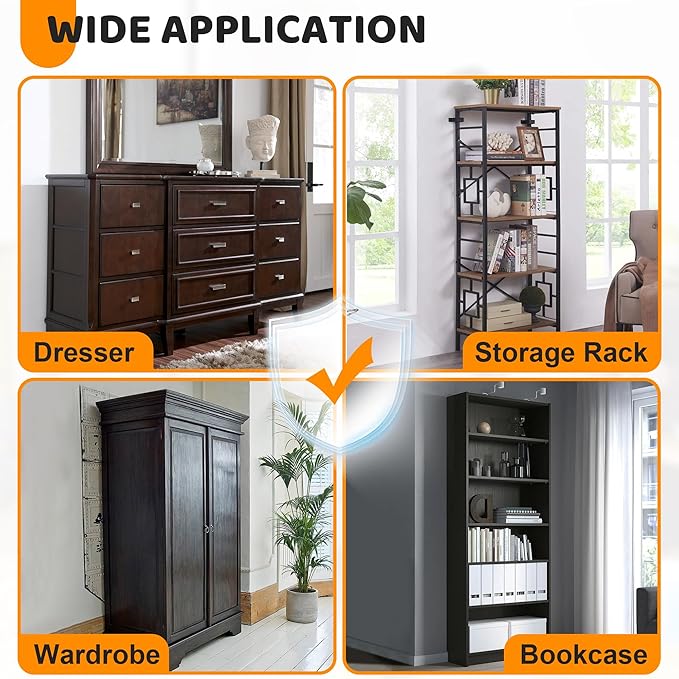 10 Pack Furniture Wall Anchors for Baby Proofing, Anti Tip Furniture Anchors, Secure 400 Pound Furniture, Dresser, Bookcase to Wall Prevent Falling, Earthquake Straps for Child Safety (Black)