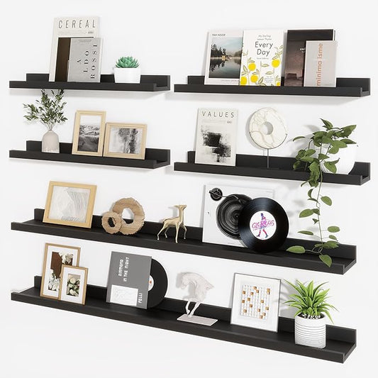 Axeman Picture Ledge Shelf, Floating Shelves for Wall Decor Storage Set of 6, 48 inch Floating Wall Mounted Shelves, Wall Shelves with Lip for Living Room, Bedroom, Nursery, Bathroom, Kitchen, Black