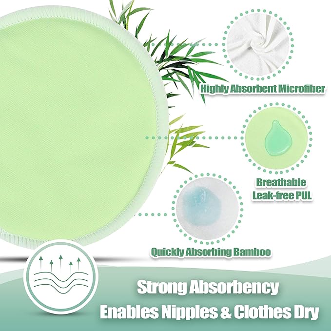wegreeco Nursing Breast Pads (14 Pack)+Laundry Bag & Travel Storage Bag, 2 Sizes: 3.9/4.7inch - Washable & Reusable Breastfeeding Nursing Pads (Passion, Large, Daytime Use)