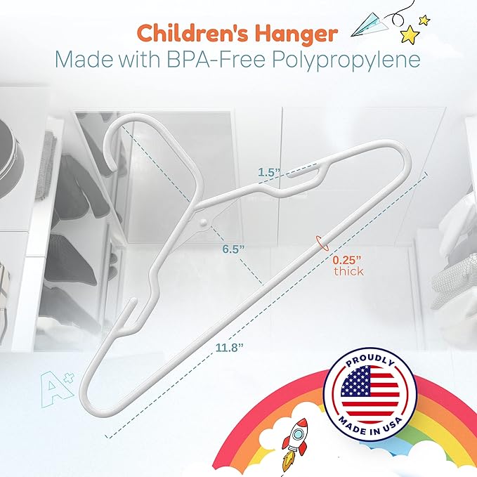 10pk Made in USA Baby Hangers | Kids Hangers for Children's Clothes, Toddler Outfits and Clothing | 20 50 100 Pack Available | Kid Plastic Hanger for Closet and Nursery | Child Kid Hangars (Gray)