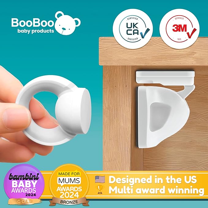 Booboo® Magnetic Child Safety Cupboard Locks for Children x20 Locks + x1 Key, Baby Proofing for Kitchen, Cabinets and Drawers, 30 Second Install No Drilling 3M Adhesive (20 Pack)