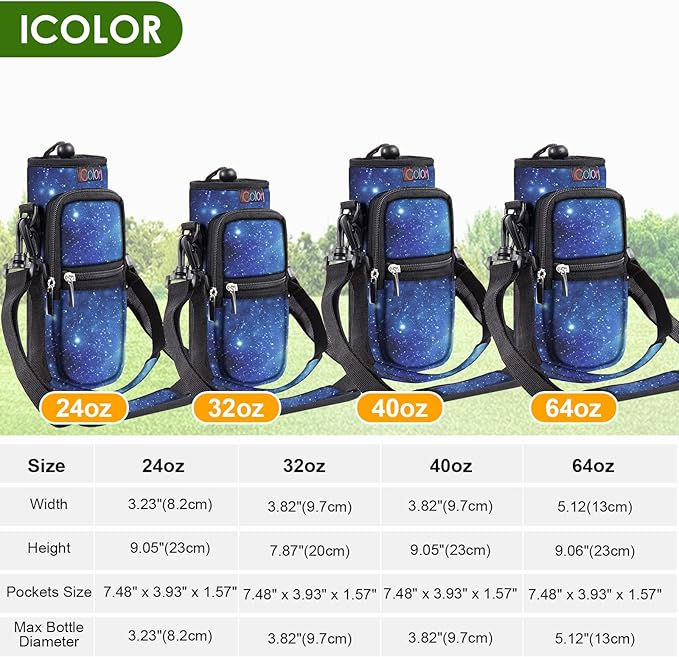 icolor Water Bottle Carrier Bag with Strap 25/32/40 oz Crossbody Bottle Holder with Phone Pocket Sling Sleeve Insulated Neoprene Water Bottle Pouch for Walking Travelling
