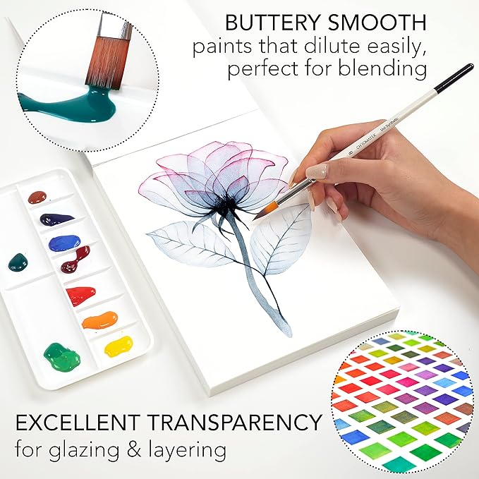 CHROMATEK Watercolor Paint Set - 48 Piece Kit for Adults, Beginners & Professional Artists - 48 x 12ml Liquid Water Color Tubes - Richly Pigmented Vibrant Colors - Art Supplies