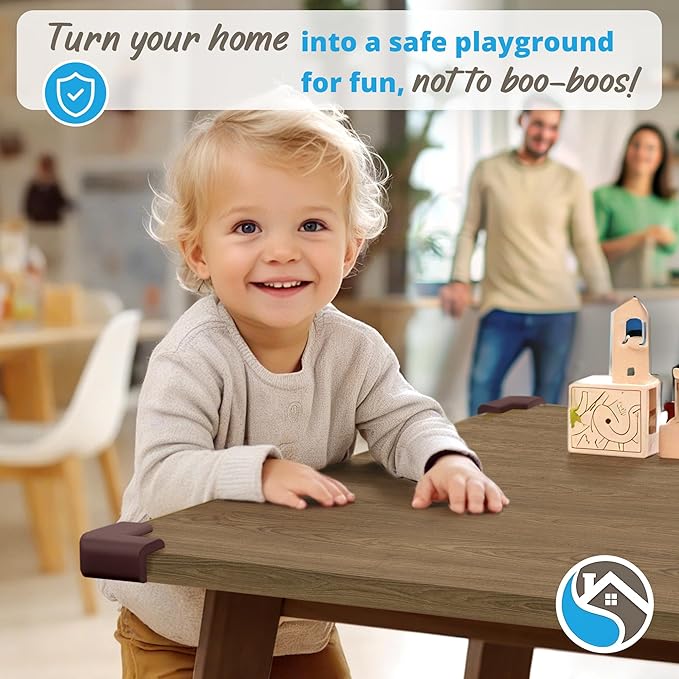 12-Pack Corner Protectors Baby Proof, Furniture Corner and Edge Safety Bumpers, Soft Rubber Foam Cushion Covers, 3M Taped Corner Guards, Baby Child Proofing Pads, Table Corner Protectors, Brown