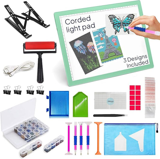 iVyne Corded A4 Light Pad for Diamond Painting & Art Projects – LED Light Board with Diamond Art Accessories – Ultra-Thin & Portable Diamond Dot Light Board, Perfect for Artists - Green