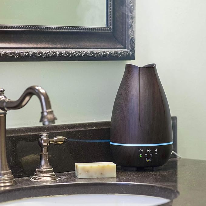 HealthSmart Essential Oil Diffuser, Cool Mist Humidifier and Aromatherapy Diffuser with 500ML Tank Ideal for Large Rooms, Adjustable Timer, Mist Mode and 7 LED Light Colors, Brown (Pack of 2)