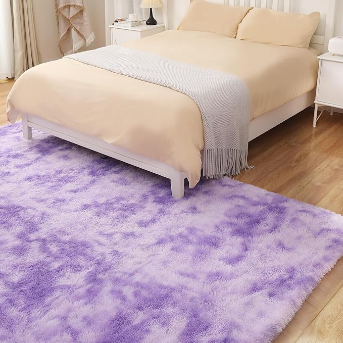 Luxury 3x5 Area Rug, Ultra Soft Rugs for Living Room, Plush Carpet Rugs for Bedroom, Non-Slip Indoor Rug for Nursery, Study Room, Playroom, Home Decor, Tie-Dyed Purple