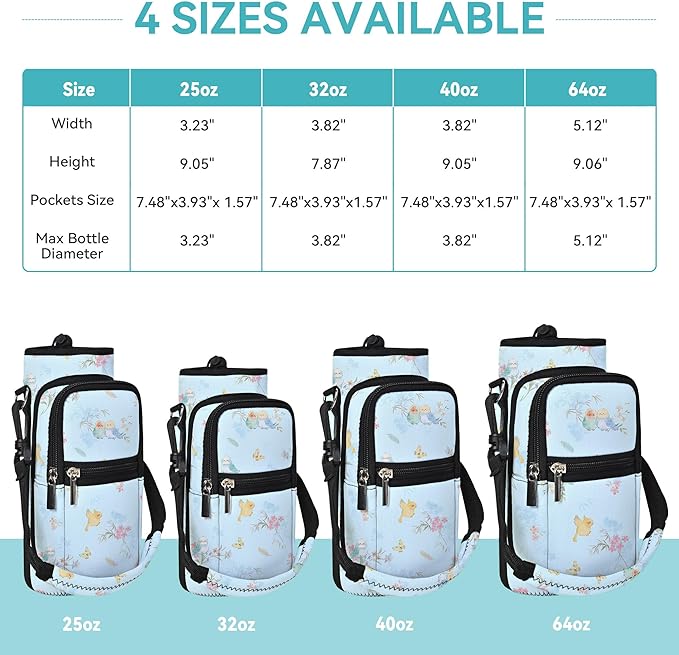 25/32/40/64oz Water Bottle Bag Holder Carrier-Insulated Crossbody Sling Case Sleeve with Strap & Pockets for Men Women Gym Cycling Travel Walking Hiking Camping
