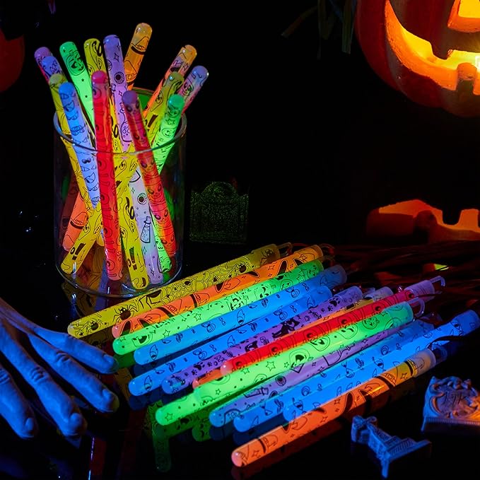 JOYIN 30 Pcs Halloween Glow Sticks Bulk Party Pack, Hanging Wands in 8 Design, 6 Color Light Up Stick for Kid Glow in The Dark Halloween Party Favor Supplies, Goodie Bag Filler, Trick or Treating Gift