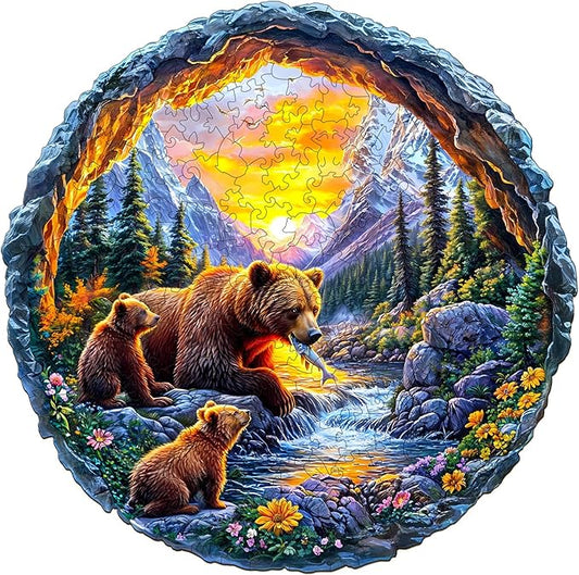 Wooden Puzzles for Adults and Kids - Bear Family Wooden Jigsaw Puzzle - Unique Animal Shaped Wood Puzzles Adult - Creative Birthday Gift Family Game 200pcs