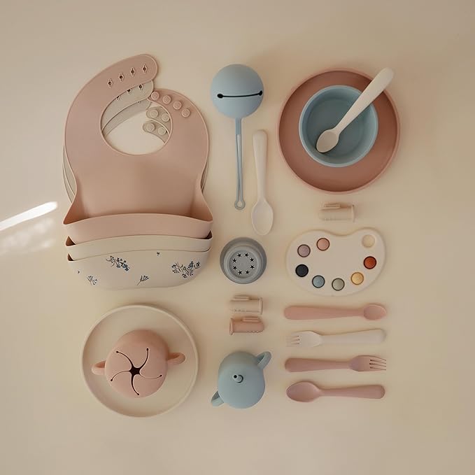 mushie Silicone Baby Bib | Adjustable Fit Waterproof Bibs (Blush)