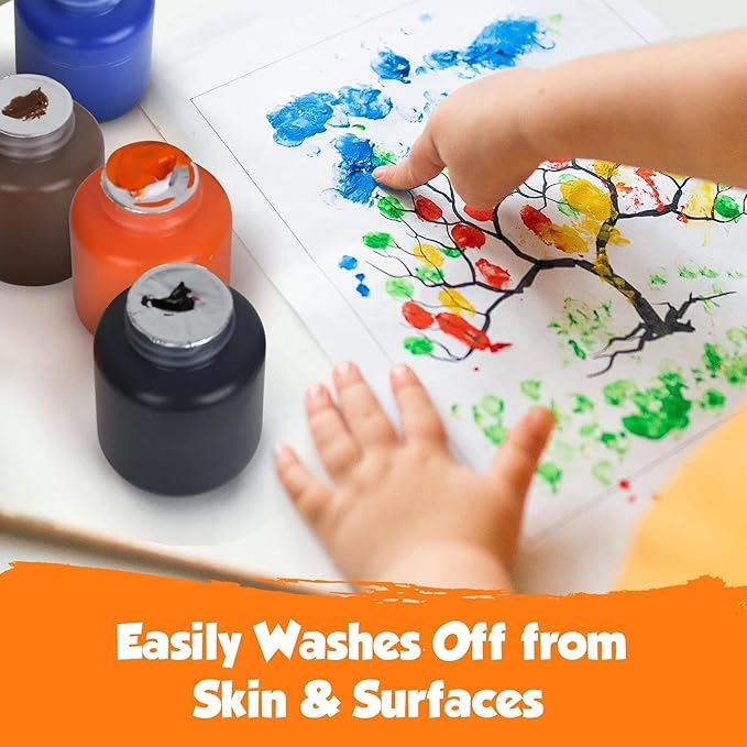 Kids Painting Set, Washable Paint for Kids 6 Colors, Non Toxic Tempera Paint 2 oz Each, Paints for Toddlers Art, Craft, School and Home Finger Paints Projects