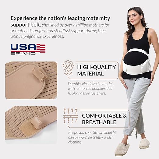 NeoTech Care Pregnancy Support Maternity Belt, Waist/Back/Abdomen Band, Belly Brace (Size L, Ivory Color)