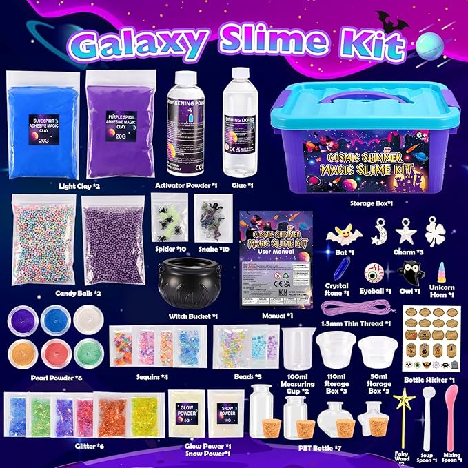 Slime Kit, Magic Galaxy Slime Making Kit with Magic Sticker,Making Butter Slimes Dark Powder to Make Glitter & Galactic Slimes Stress Relief Toys Fun Gifts Toys for 6-12 Year Olds Girls Boys