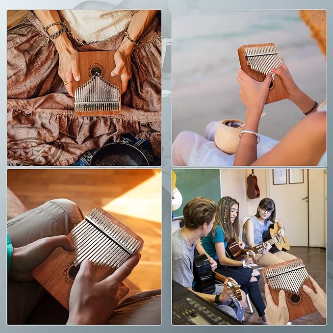 Kalimba Thumb Piano,YUNDIE Portable 21 Keys Mbira Finger Piano with Tune Hammer and Study Instruction,Musical Instruments Gift for Kid Adult Beginners Professional(Brown)
