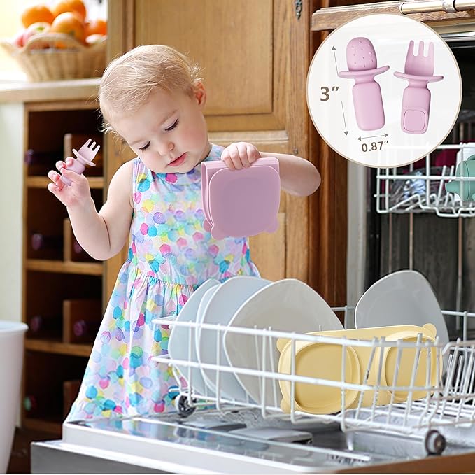 Silicone Foldable Novelty Dinner Plates,Suction Plates for Baby Travel Essential with Forks and Spoons,Microwave & Dishwasher Safe,Yellow