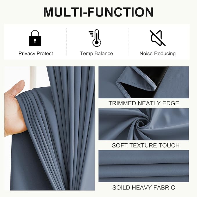 NICETOWN Bedroom Curtains 63 Inches Length, 100% Blackout Drapes Thermal Insulated with Grommet for Living Room Office Privacy Darkening Curtain, 2 Panels, 42 x 63 Inch, Stone Blue