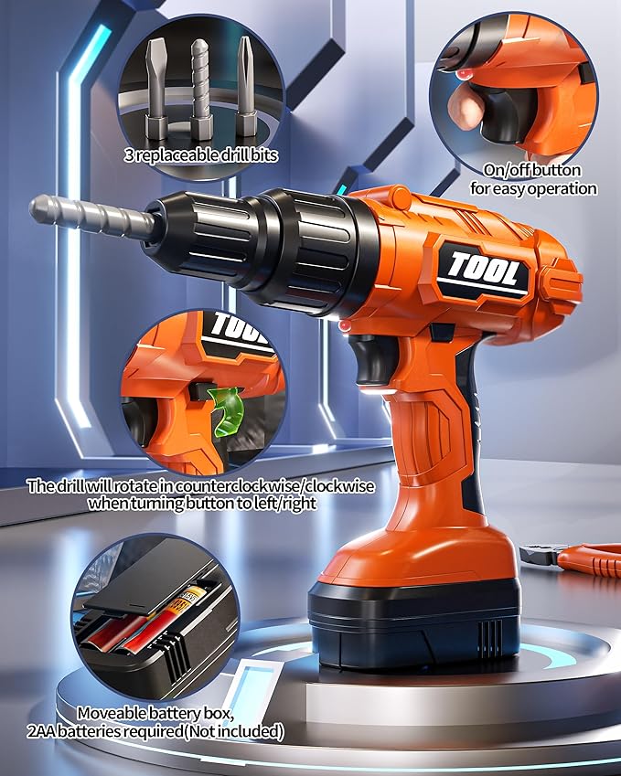 36Pcs Kids Tool Set, Toddler Tool Construction Toys with Belt & Electronic Drill for Boys Girls 3-5, Sturdy Tool Bag Suitable for Outdoor Use