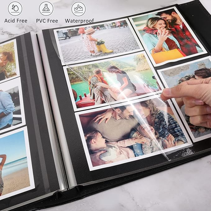 RECUTMS Magnetic Self-Stick Photo Album, DIY Scrapbook 60 Pages Black Inner Page Leather Cover for Wedding Baby Family Graduation Photo Album Holds 3x5 4x6 5x7 6x8 8x10 Photos