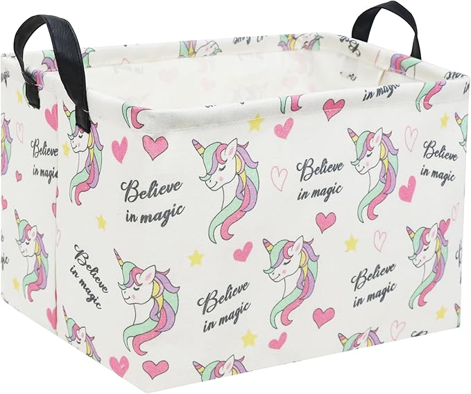 HIYAGON Rectangular Unicorn Basket Gift Baskets Empty Cute Storage Bin with Handles Nursery Room Decor(Unicorn)