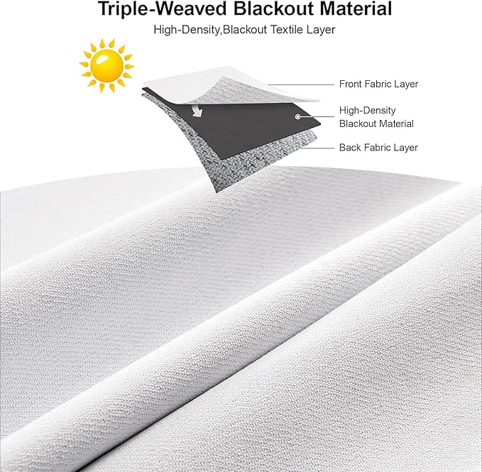 Joydeco Faux Linen Blackout Curtains for Bedroom,White Blackout Curtains 72 inches Long,100% Blackout Solid Thermal Insulated Window Drapes Luxury Decor for Living Room（W52xL72 Inch,White）