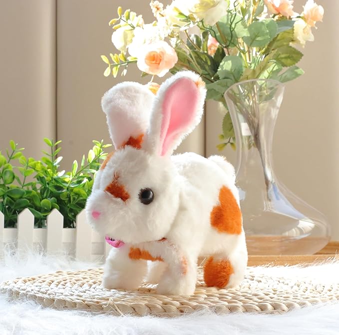 Easfan Bunny Pink Plush Toy Jumping Spotted Rabbit Talking Hopping Ears Nose Moving Educational Plush Toy Singing Shaking Glowing Interactive Toy Electric for Toddlers Kids