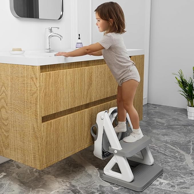 Potty Training Seat with Step Stool Ladder for Kids and Toddler,Wiifo Sturdy Potty Ladder with Soft Padded Cushion for Toddler Boys and Girls(Light Grey) 2025 New Version