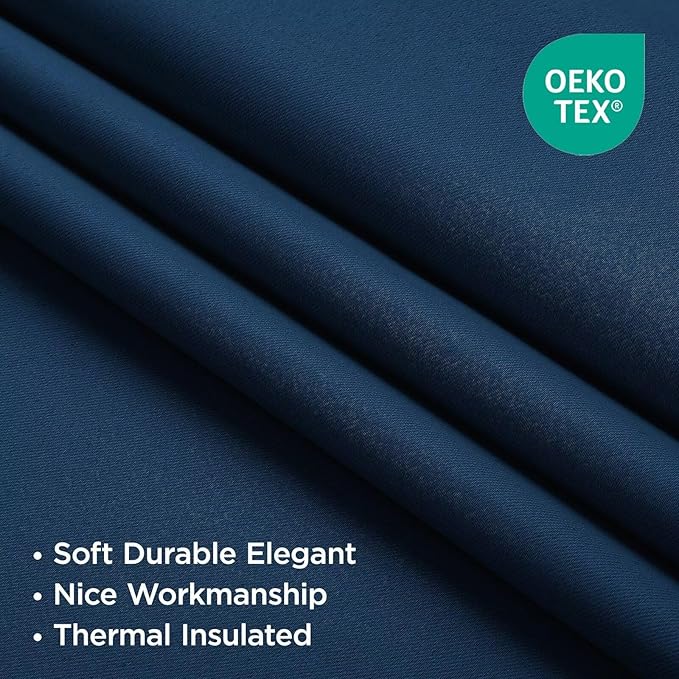 Joydeco 72 Inch Blackout Curtains for Bedroom, Thermal Insulated Black Out Curtains 2 Panels Set, Room Darkening Drapes for Living Room Window Rod Pocket Back Tab (W52 x L72 Inch, Navy Blue)