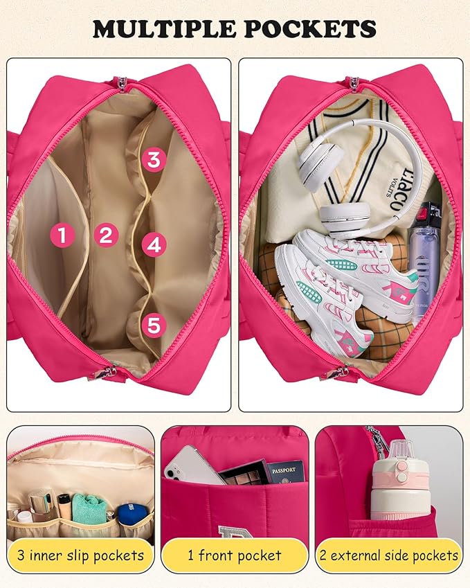 Dance Bag, Kid Weekender Bags，Girl Overnight Bag with Wet Pocket，Sweet 16 Gifts for Girls-Lightweight Travel Tote Personalized Cheer Bags with Makeup Pouch