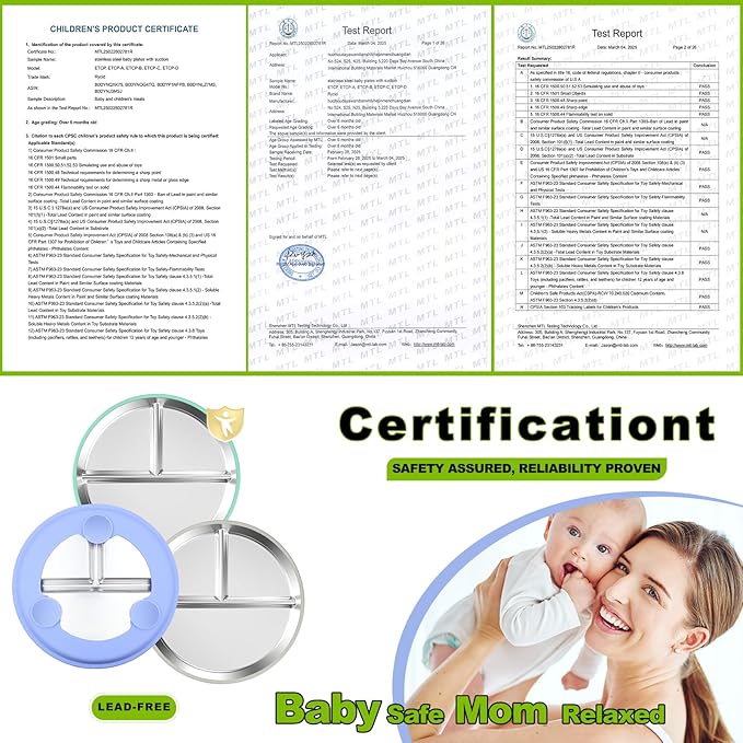 3-Pack Stainless Steel Baby Plates with Suction, BPA-Free Stainless Steel Kids Plates, 9” Divided Toddler Plate for Dishwasher Safe, Non-Slip Silicone Base, Detachable Design (Blue, Gray, Green)