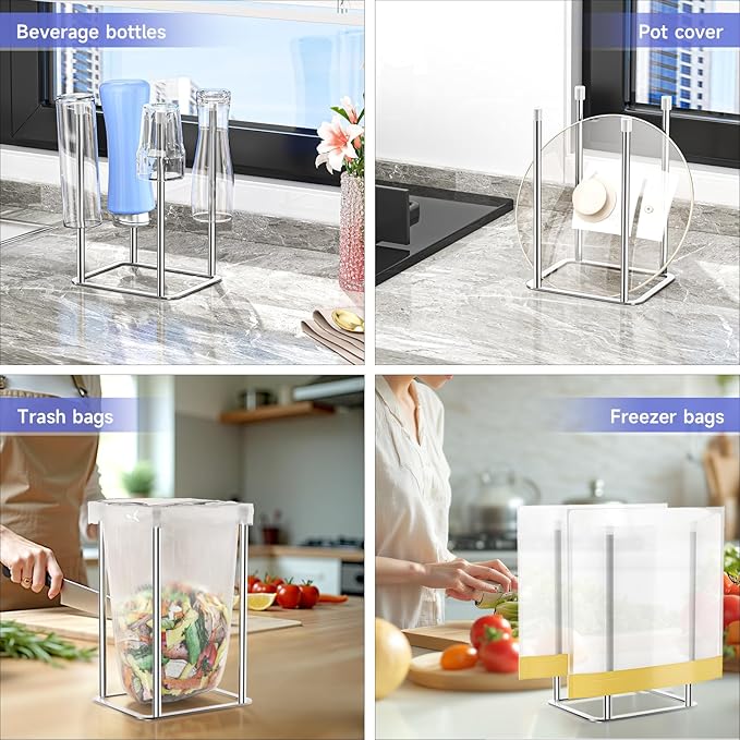 Water Bottle Drying Rack Reusable Bottle Rack Dryer Kitchen Stand Holder Stainless Steels Countertop Baby Bottle Drying Rack Water Cup Drying Rack for Plastic Bags, Bottles and Cups Silver