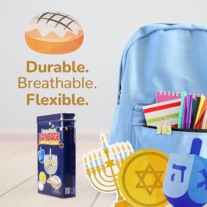 BioSwiss Bandages, Hanukkah Shaped Self Adhesive Bandage, Latex Free Wound Care, Fun First Aid Kit Supplies for Kids and Adults, 50 Count