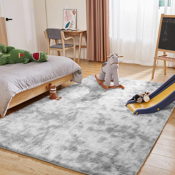 Area Rug, 4x5.8 Tie-Dyed Light Grey Rugs for Bedroom, Soft Plush Area Rugs for Living Room, Nursery, Study Room, Dressing Room, Home Decor