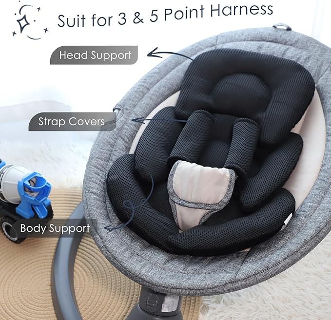 Infant Car Seat Insert for Newborn Girls Boys, Summer Mesh Baby Carseat Head Support with Strap Pads, Soft Reversible Baby Car Seat Insert Cushion Pad for Car Seat, Stroller, Bouncer, Swing, Black
