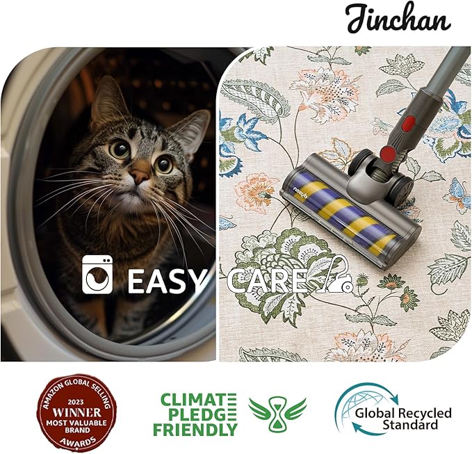 jinchan 8x10 Floral Rug for Living Room Washable Bedroom Rug Vintage Romance Design Non Slip Thin Indoor Floor Cover Large Low-Profile Throw Carpet for Dining Room Office, Green/Beige