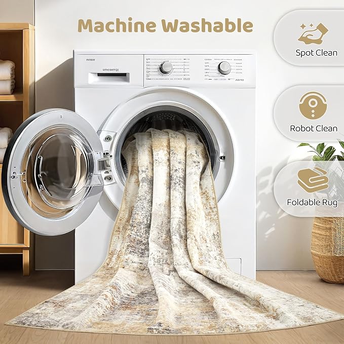 10x14 Area Rugs Living Room: Washable Large Abstract Modern Soft Rug Stain Resistant Indoor Floor Non Slip Accent Carpet for Bedroom Nursery Playroom Office Dining Room Dorm Home House- Gray Gold