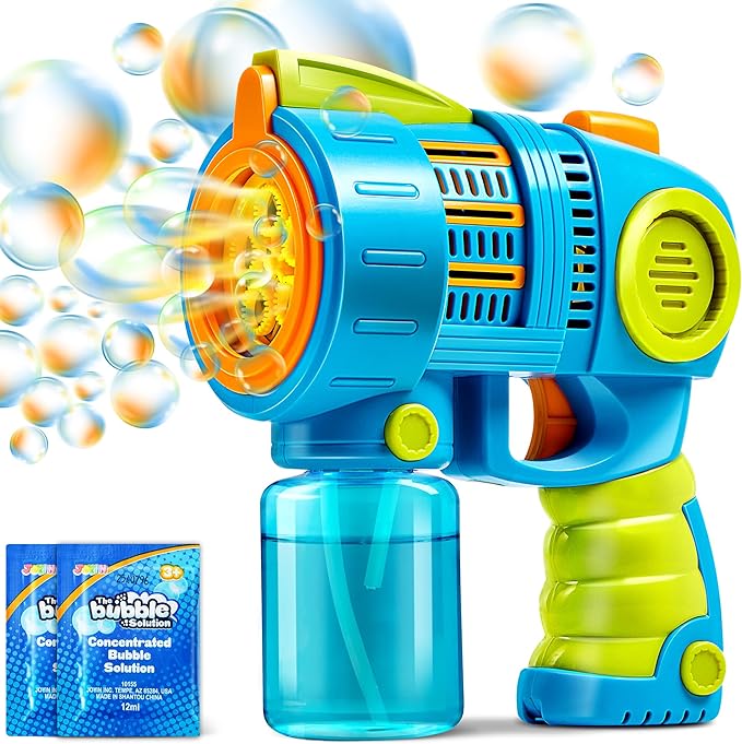 Sloosh Kids Bubble Gun Machine with Refill Solution, 2 in 1 Automatic Bubble Maker Guns for Toddlers 1-3 Kids 4-8, Outdoor Toy, Adults, Summer, Party, Easter, Gift