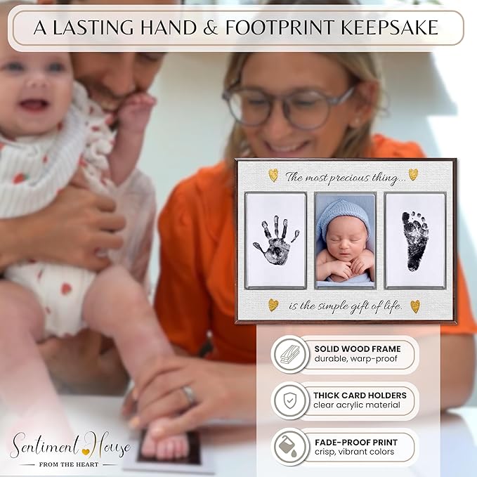 Inkless Hand and Footprint Kit, Baby Keepsake Plaque & Baby Shower Gifts - Ideal as Mom To Be Gift, Nursery Picture Frames, Clean Touch Hand and Footprint Kit (Style 2 - Design 6)