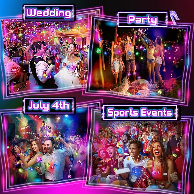 HONLYNE150 PCS Flashing Crystal Star Necklaces, Glow Necklaces Bulk Light up Party Favors, LED Glow in The Dark Necklaces for Kids Adults Birthday Glow Party Rave Halloween Goodie Bags Filler