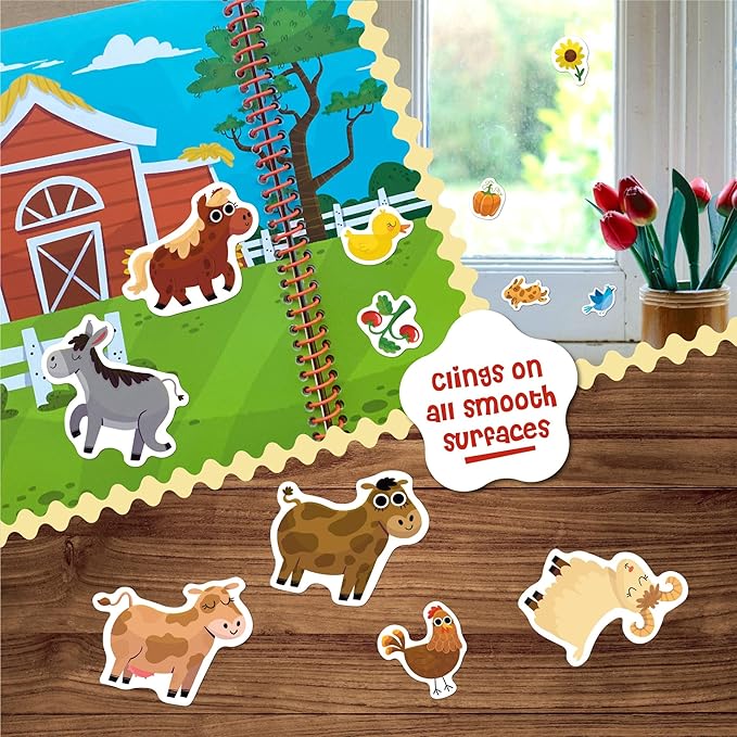 Stick4Ever Jelly Sticker Book - for Kids - Waterproof, Easy to Clean Jelly Stickers for Kids - Reusable Sticker Book for Toddlers with 50 Pcs of Reusable Stickers (Farm)